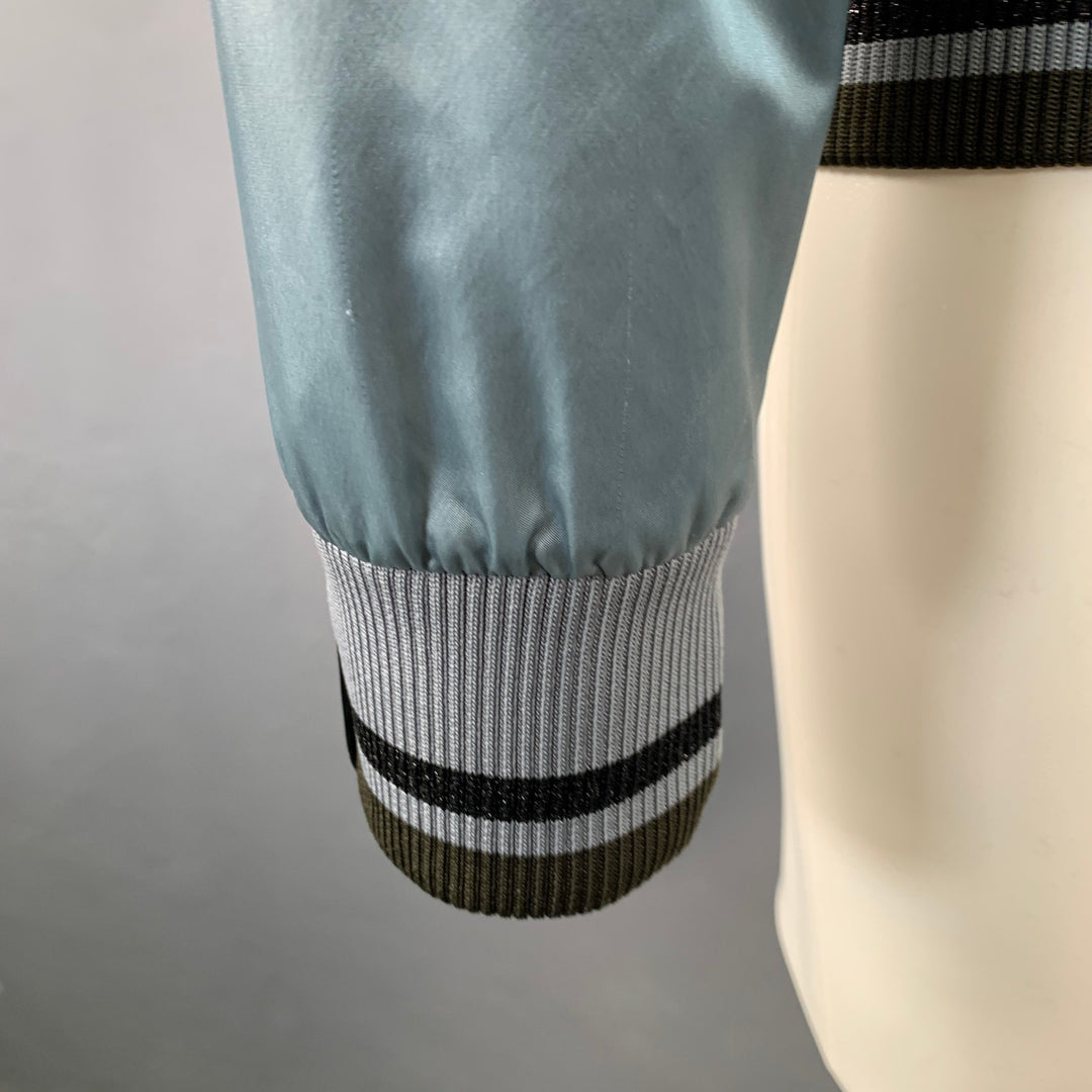 MAISON MARGIELA Size S Blue Grey Contrast Trim Satin Bomber Jacket