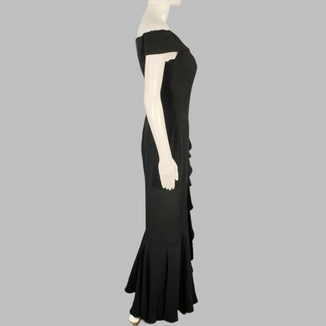 ALEXANDER MCQUEEN Size 4 Black Viscose Blend Ruffled Off Shoulder Evening Gown
