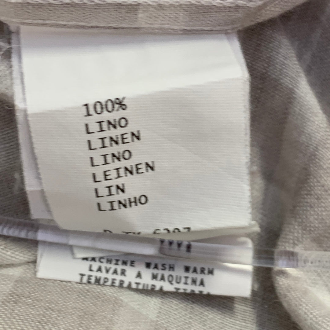 ERMENEGILDO ZEGNA Size L Grey White Plaid Linen One Pocket Short Sleeve Shirt