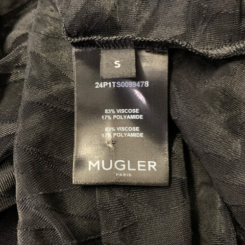 MUGLER Size S Black Stars Viscose Polyamide Creeper T shirt