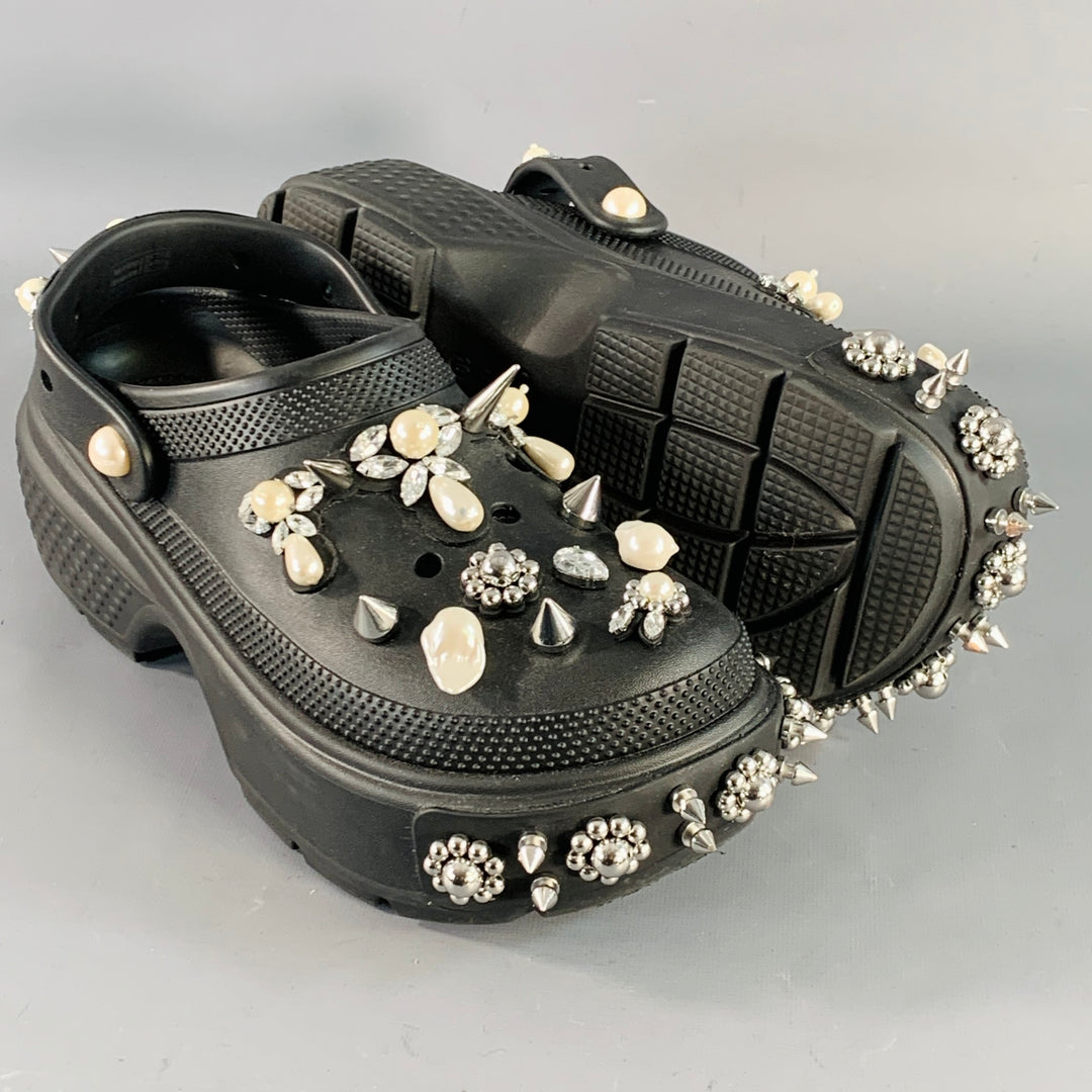 SIMONE ROCHA Size 10 Black Studded Embellishment Rubber Slip On Clogs Loafers