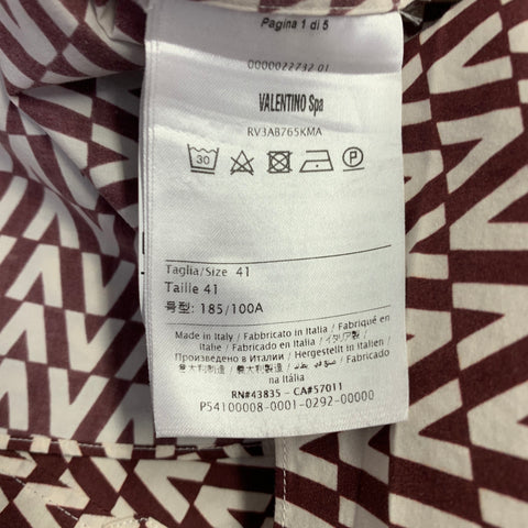 Chemise à manches longues boutonnée en coton à monogramme blanc bordeaux VALENTINO Taille M