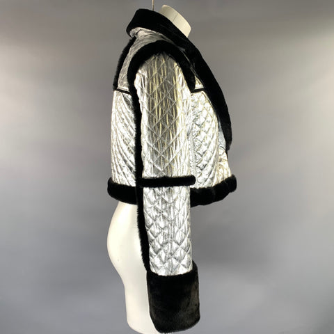 ALICE + OLIVIA Size M Silver Black Polyester Elastane Quilted Jacket