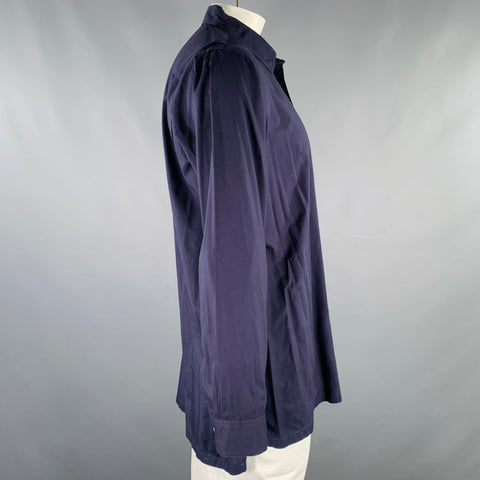SAGE DE CRET Size L Navy Cotton Button Up Long Sleeve Shirt