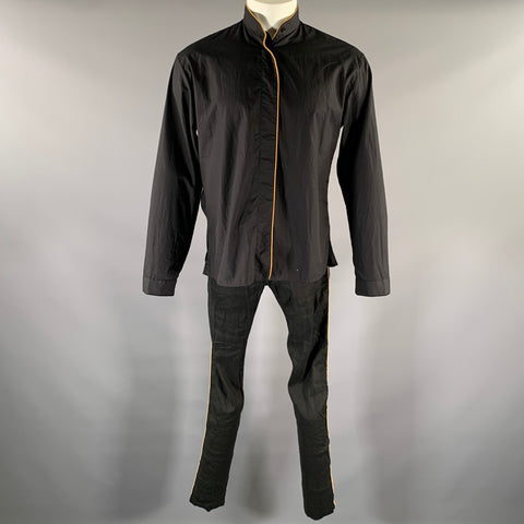 HAIDER ACKERMANN Size S Black Gold Piped Cotton Linen Blend Set