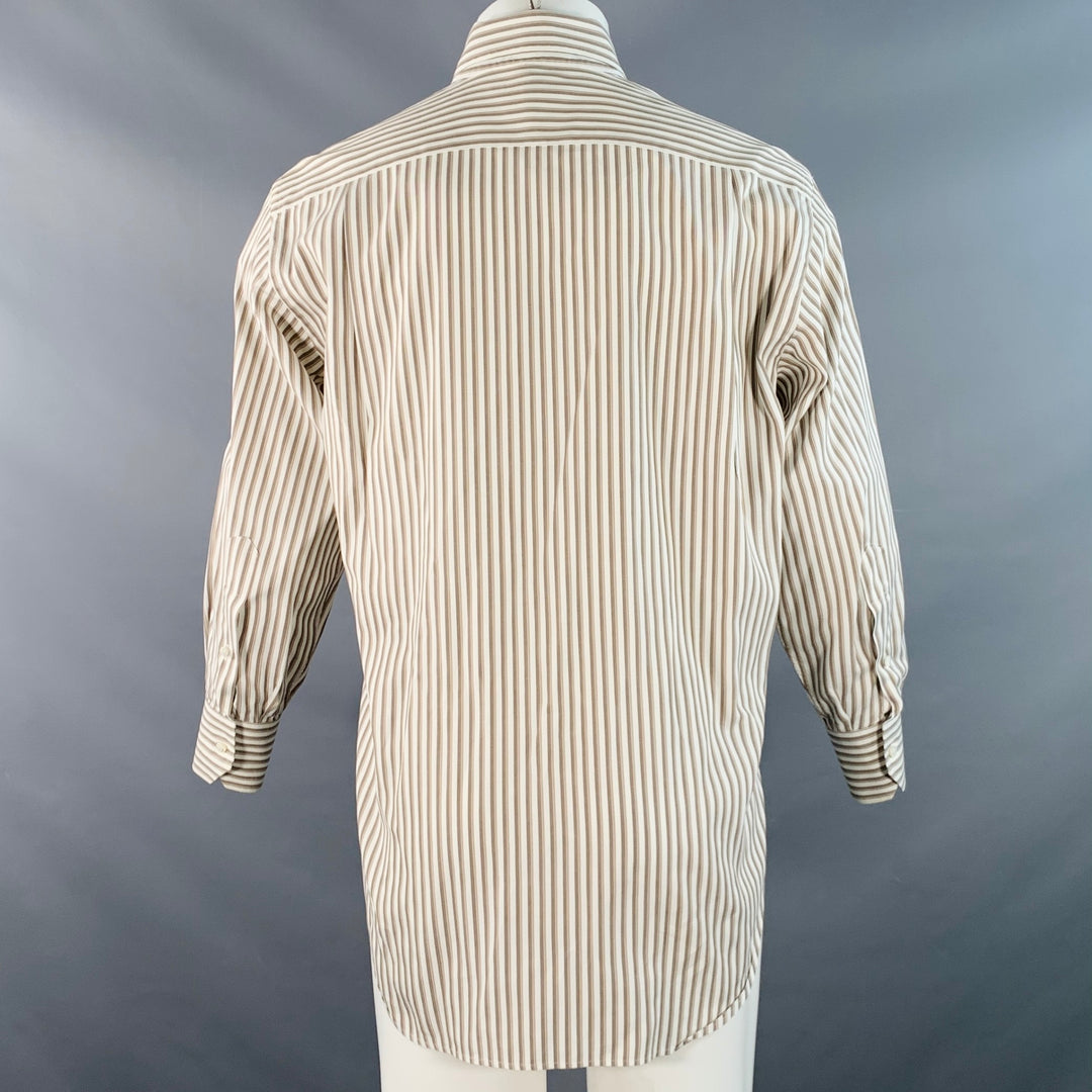 LORO PIANA Size M Brown Cream Stripe Cotton One Pocket Long Sleeve Shirt