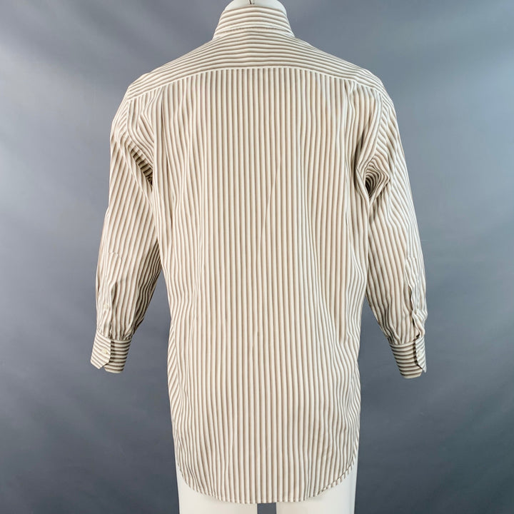 LORO PIANA Size M Brown Cream Stripe Cotton One Pocket Long Sleeve Shirt