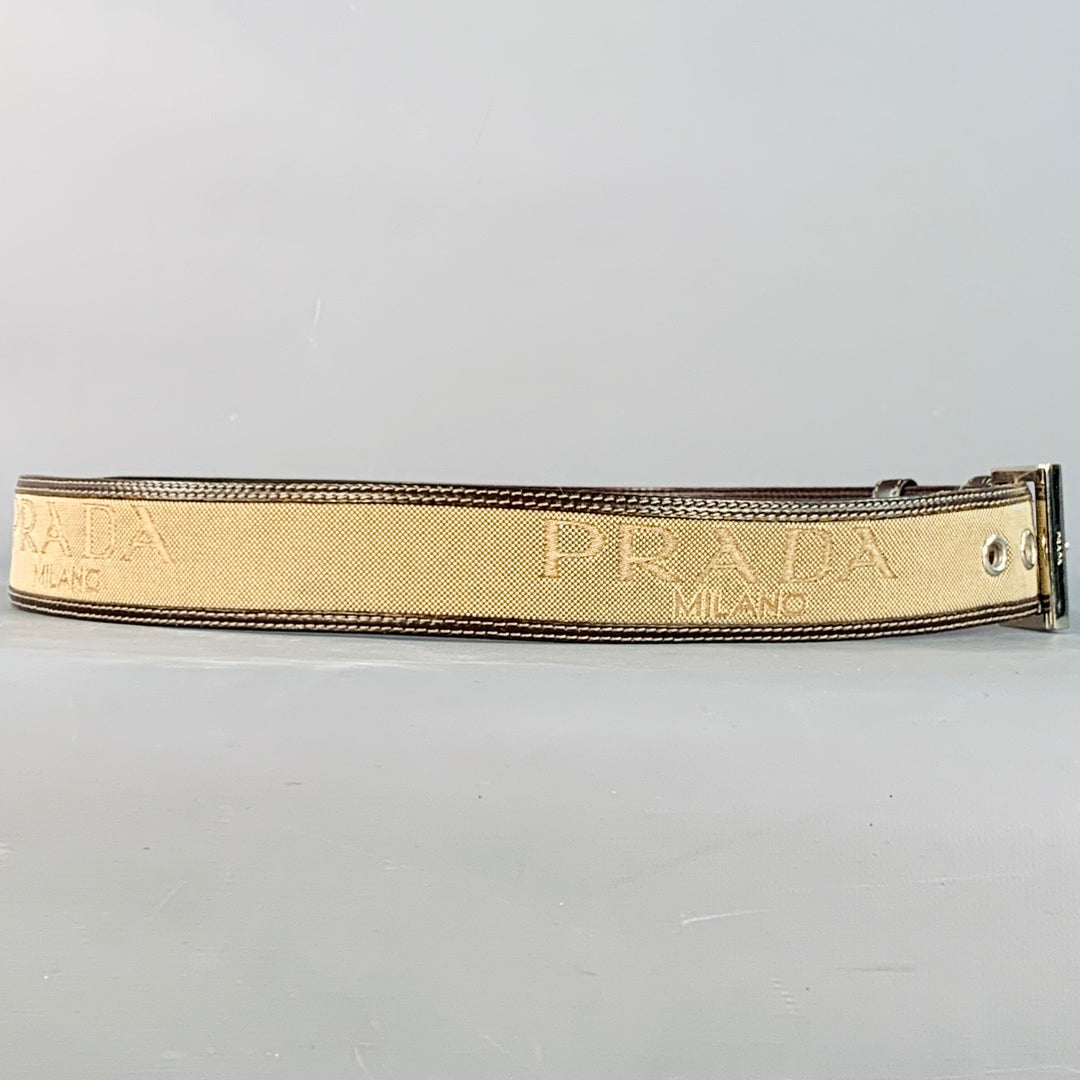 PRADA Size 38 Tan Brown Logo Canvas Leather Belt