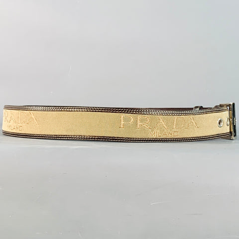 PRADA Size 38 Tan Brown Logo Canvas Leather Belt