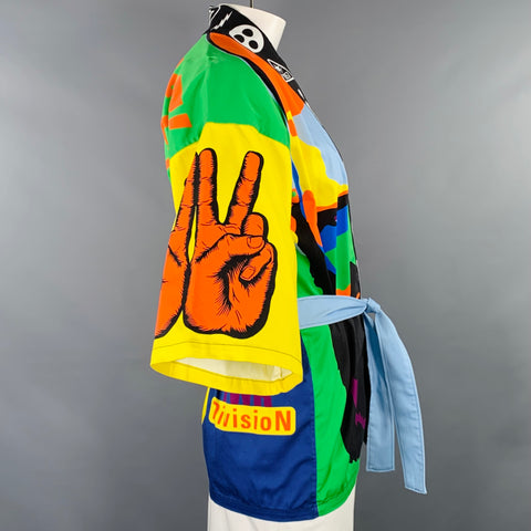 WALTER VAN BEIRENDONCK SS20 Size L Multi Color Color Block Cotton Kimono Cardigan