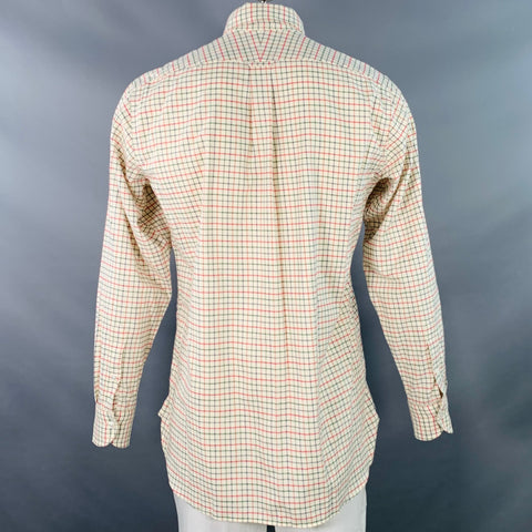 DRAKES LONDON Size L Beige Red Green Checkered Cotton Long Sleeve Shirt