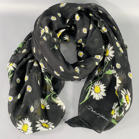 DOLCE & GABBANA Écharpe Châle Fleurs Noires et Vertes