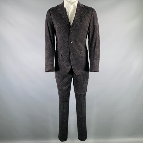 ETRO Size 38 Charcoal Grey Print Wool Notch Lapel Suit