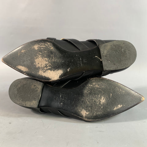 VERSACE Size 6 Black Gold Leather Medusa Pointed Toe Flats