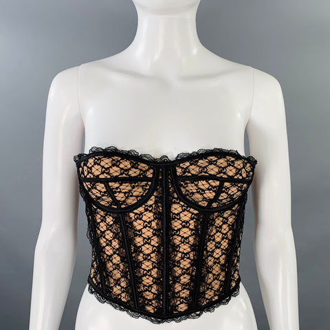 GUCCI Size XS Black Nude Cotton Blend Monogram Bustier Dress Top