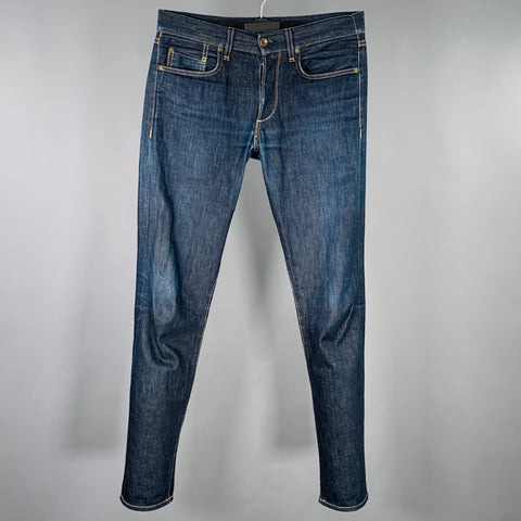 RAG & BONE Size 30 Navy Contrast Stitch Cotton Straight Selvedge Jeans