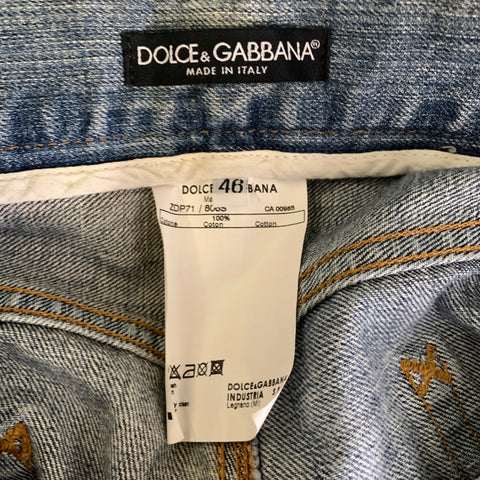 DOLCE & GABBANA Size 30 Blue Multi-Color Graphic Denim Button Fly Jeans