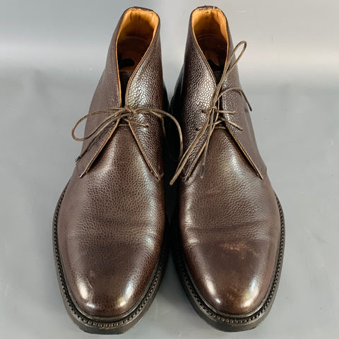 RAF SIMONS Size 8 Brown Pebble Grain Leather Lace-Up Ankle Chukka Boots