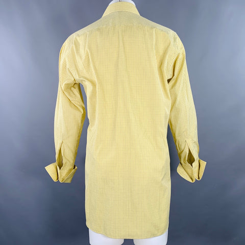 Chemise à carreaux en coton manches longues à poignets mousquetaires, taille M, rose, jaune et bleu