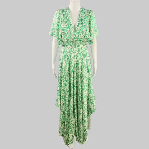 MAJE Size 2 Green Beige Viscose Blend Floral V-Neck Maxi Dress