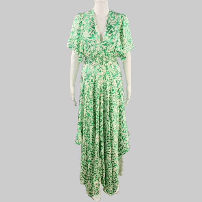 Robe longue MAJE taille 2 vert beige en mélange de viscose à motif floral et col en V