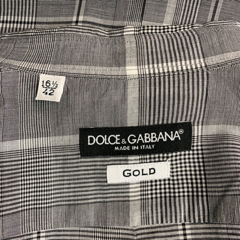 DOLCE & GABBANA Size M Black White Plaid Cotton Button Up Long Sleeve Shirt