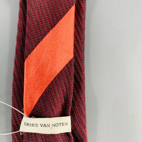 DRIES VAN NOTEN Burgundy Black Textured Silk Cotton Tie