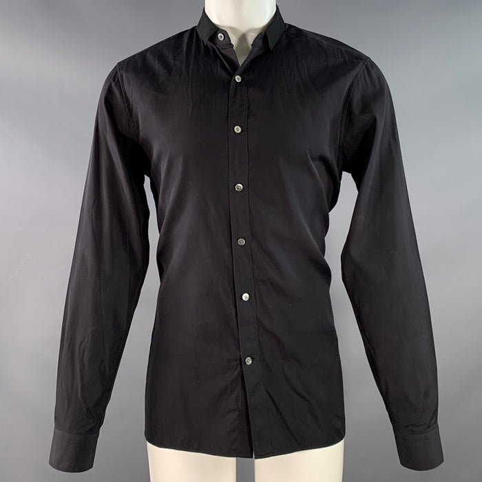LANVIN Size M Black Cotton Double Layered Collar Button Up Long Sleeve Shirt