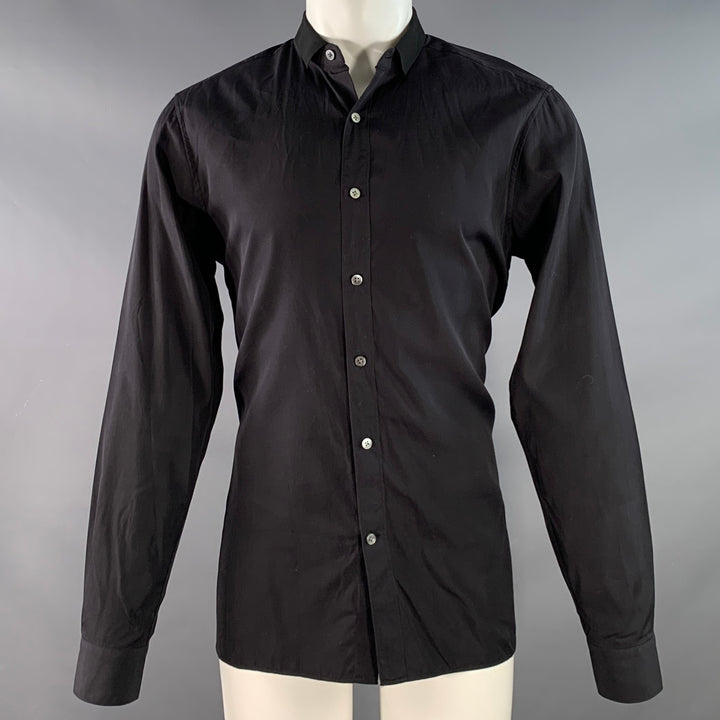 LANVIN Size M Black Cotton Double Layered Collar Button Up Long Sleeve Shirt
