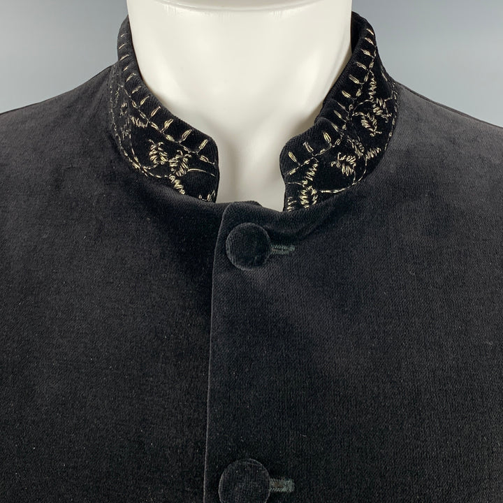 FAVOURBROOK Size 40 -Liam- Black Velvet Cotton Embroidered Nehru Collar Jacket