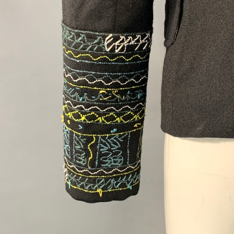 KENZO Size 4 Black Multi Color Wool Embroidered Jacket Blazer