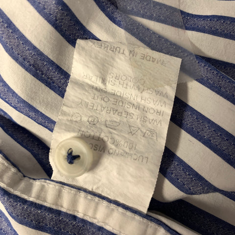 LUCHIANO VISCONTI Size XL White Blue Stripe Cotton Button Up Long Sleeve Shirt