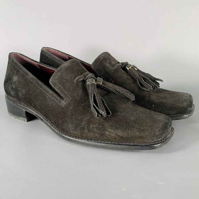 STUART WEITZMAN Taille 39.5 Mocassins à talons en daim noir à pampilles