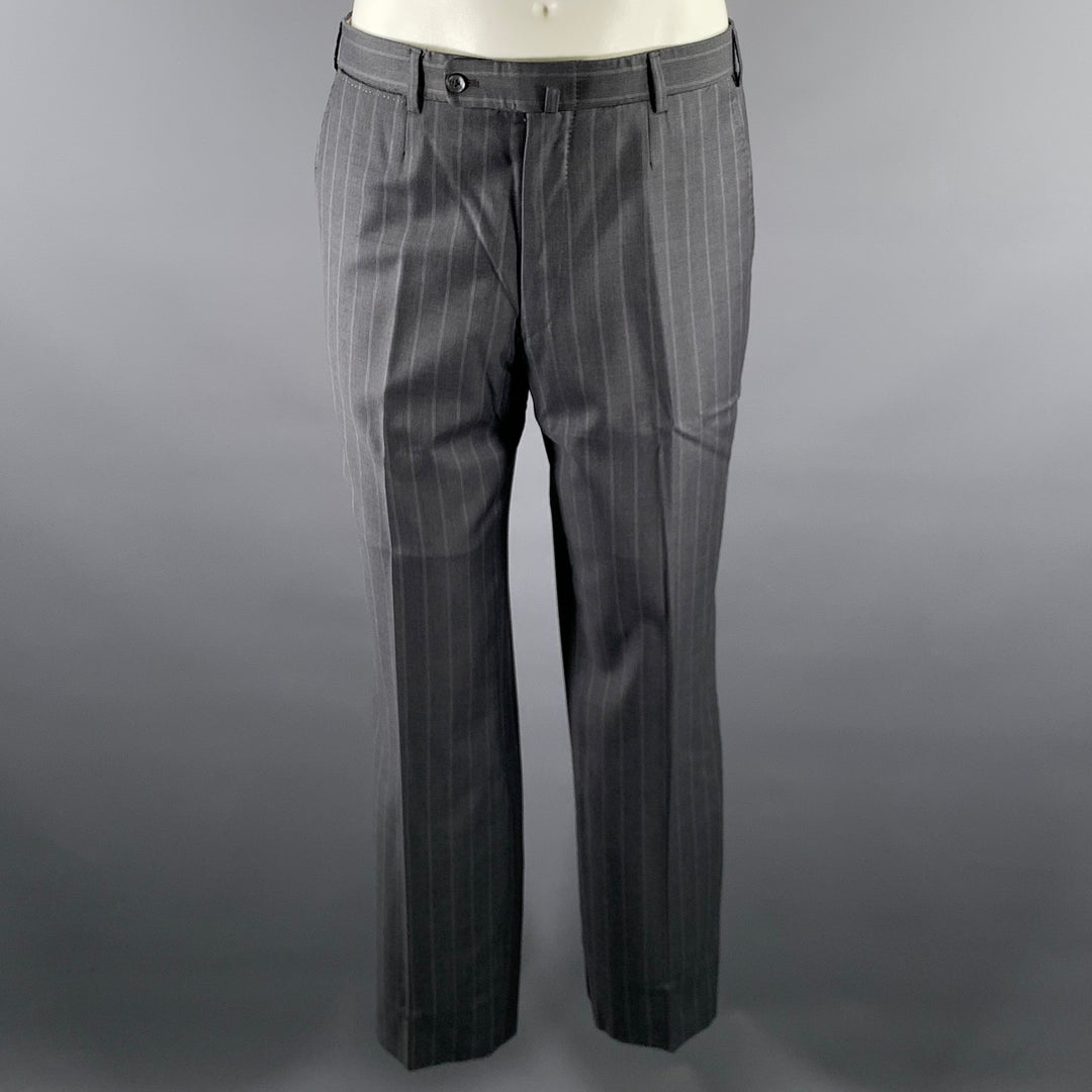 ISAIA Size 40 Grey Pinstripe Wool Notch Lapel  2 Piece Suit