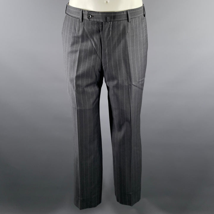 ISAIA Size 40 Grey Pinstripe Wool Notch Lapel  2 Piece Suit