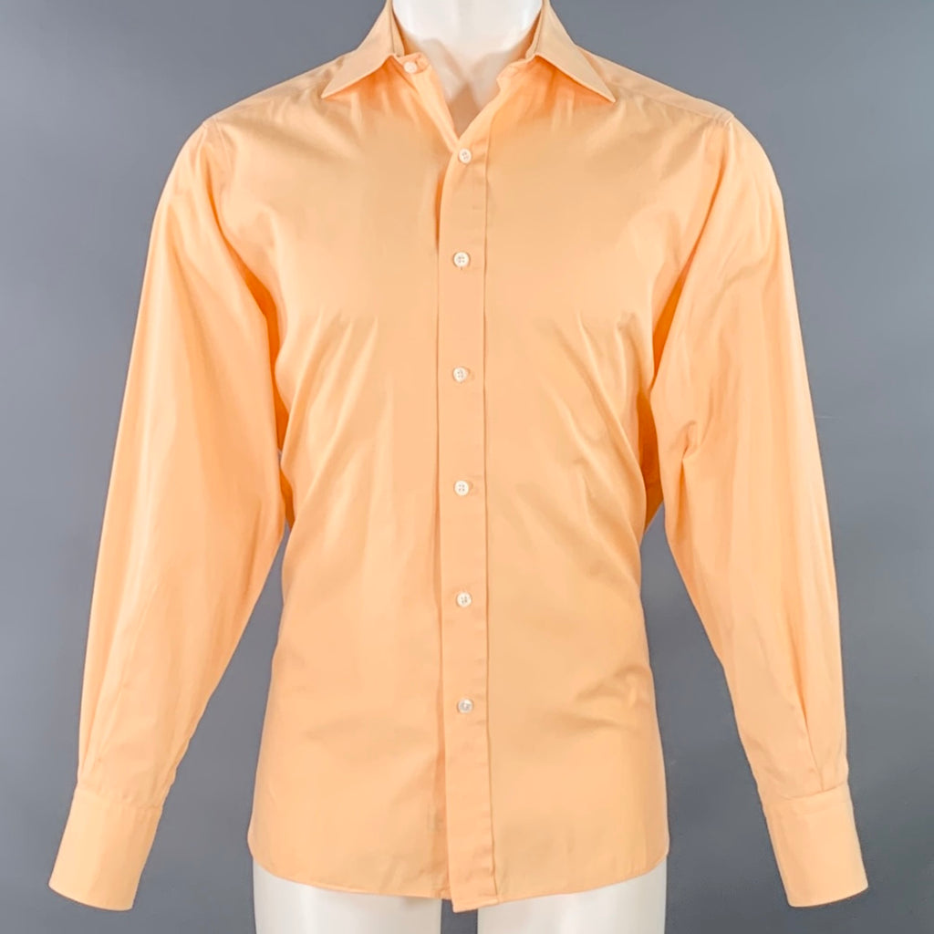 GARRICK ANDERSON Size S Orange Cotton Curved Cutaway Long Sleeve Shirt GARRICK ANDERSON Size S Orange Cotton Curved Cutaway Long Sleeve Shirt