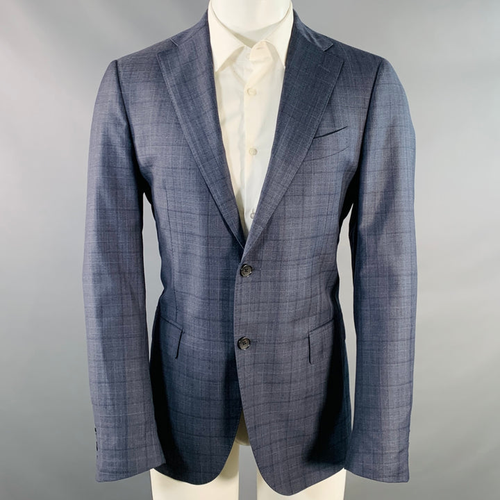 SALVATORE FERRAGAMO Size 40 Navy Blue Checkered Virgin Wool Sport Coat
