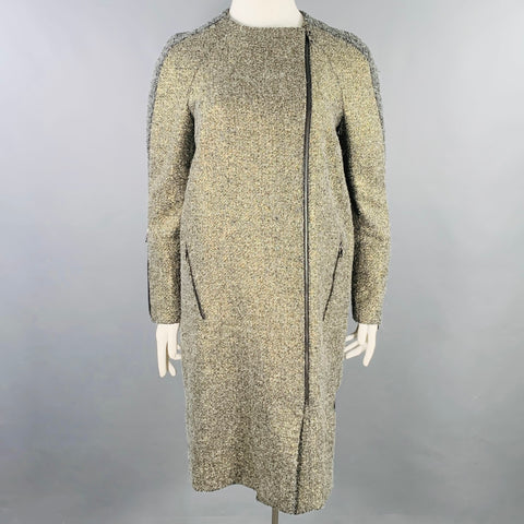 MONIQUE LHUILLIER Size 10 Grey Gold Acrylic Blend Tweed Zip Up Coat