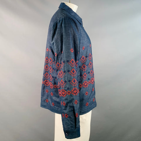 YMC Size L Blue Red Embroidery Cotton Zip Up Jacket
