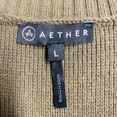 AETHER Size L Black Olive Two Toned Cotton Merino Wool Crew-Neck Sweater