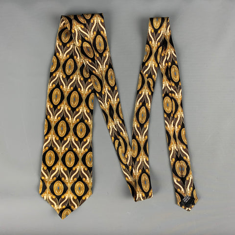 AVANZINI Black Gold Print Silk Tie