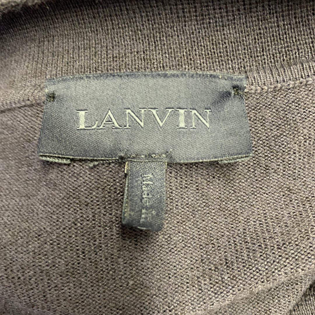 LANVIN Size M Navy Grey Pink Stripe Merino Wool Cotton Knit Long Sleeve Shirt