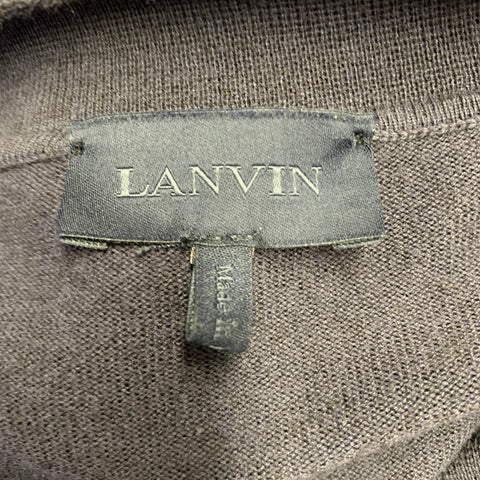 LANVIN Size M Navy Grey Pink Stripe Merino Wool Cotton Knit Long Sleeve Shirt