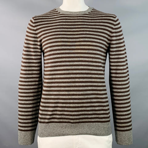 A.P.C. Size L Charcoal Grey Brown Cashmere Stripe Crew Neck Sweater