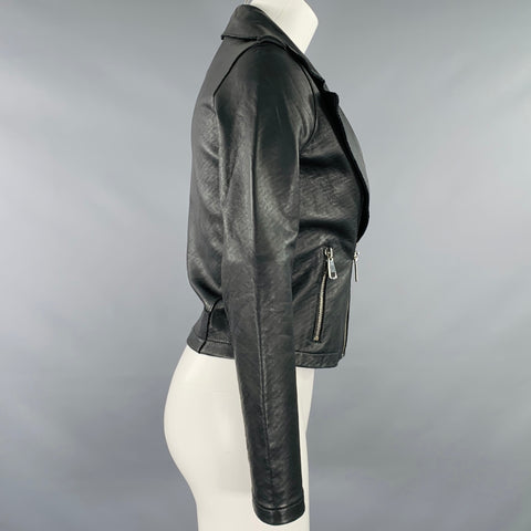 MAJE Size 0 Black Lambskin Leather Motorcycle Jacket