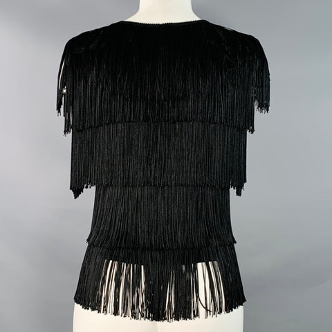 NORMA KAMALI Size M Black Rayon Blend Sleeveless Fringe Dress Top