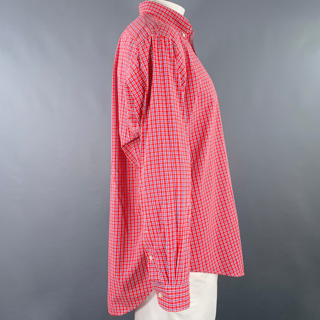 RALPH LAUREN Size L Red Blue Window Pane Cotton Button Down Long Sleeve Shirt