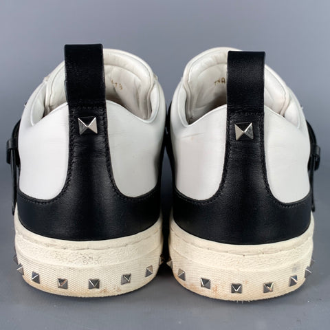 VALENTINO Size 8.5 White Black Two Toned Leather Belted Sneakers