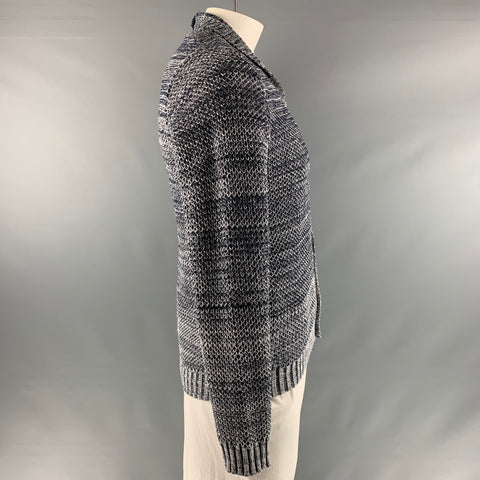 STEPHAN SCHNEIDER Size XL Navy White Knit Cotton / Nylon Cardigan