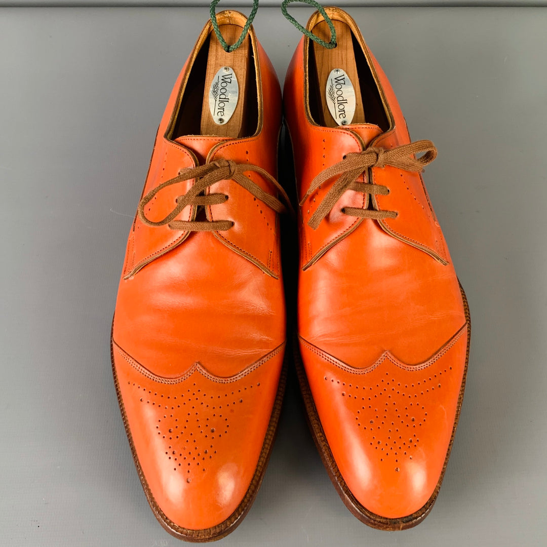 JOHN LOBB Size 8.5 Orange Perforated Leather Lace-Up Shoes